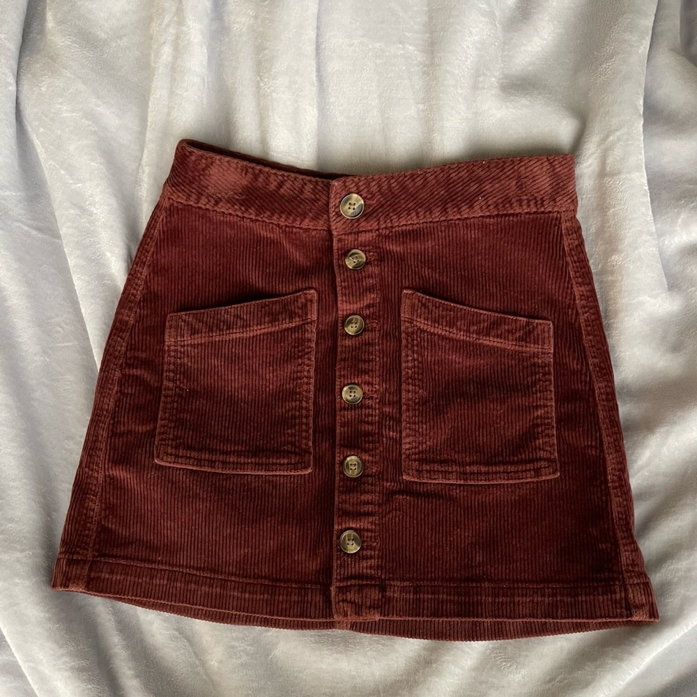 AE Corduroy Maroon Button-down Skirt
